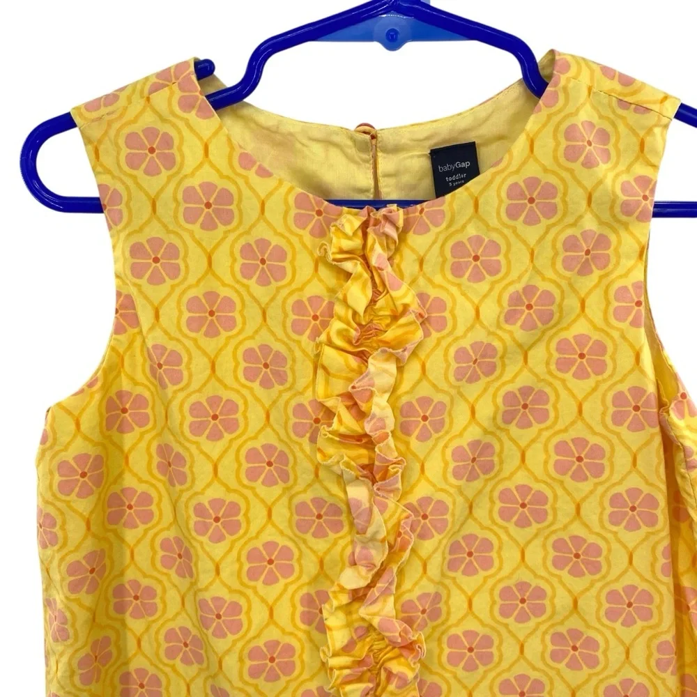 Baby Gap Yellow Cotton Floral Shift Dress Ruffle Front